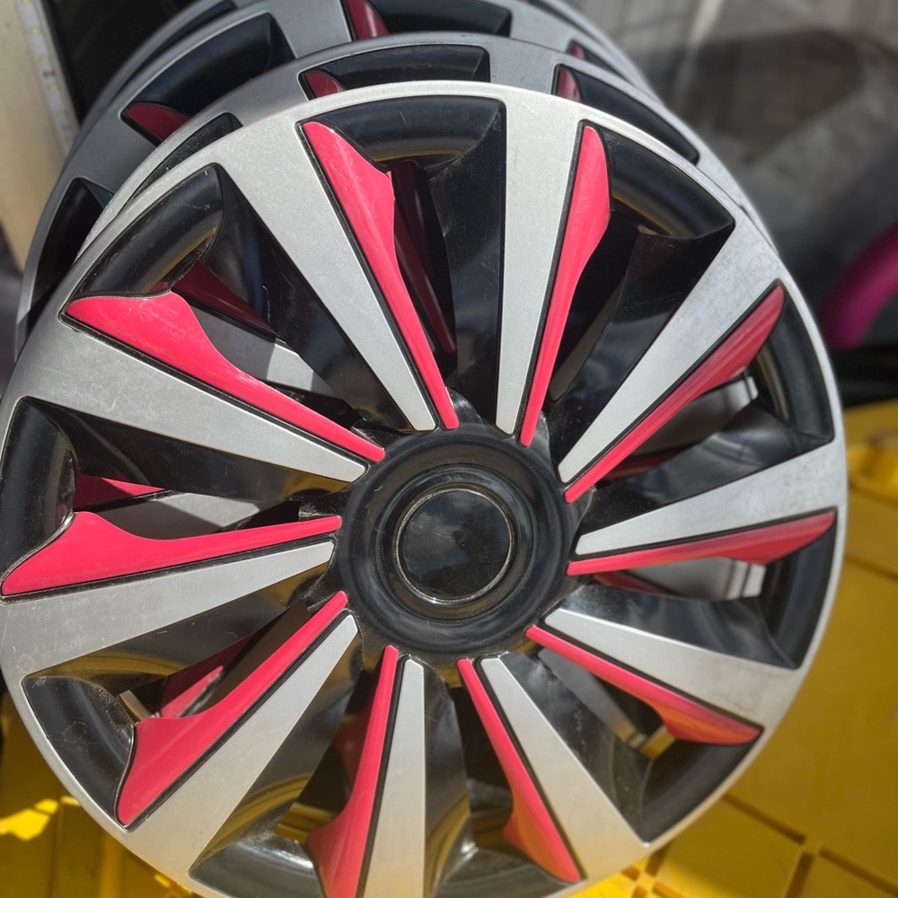 Silver and Red Wheel Cover